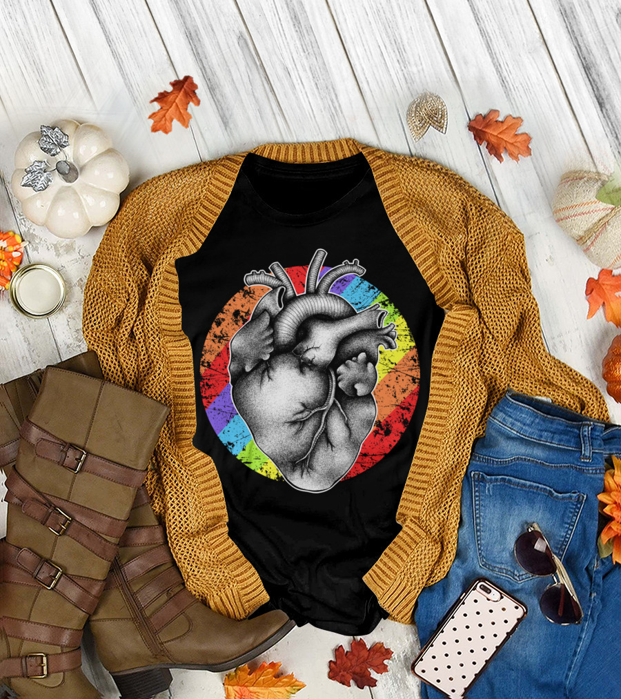 Love Wins Anatomical Heart with Rainbow Circle T-Shirt