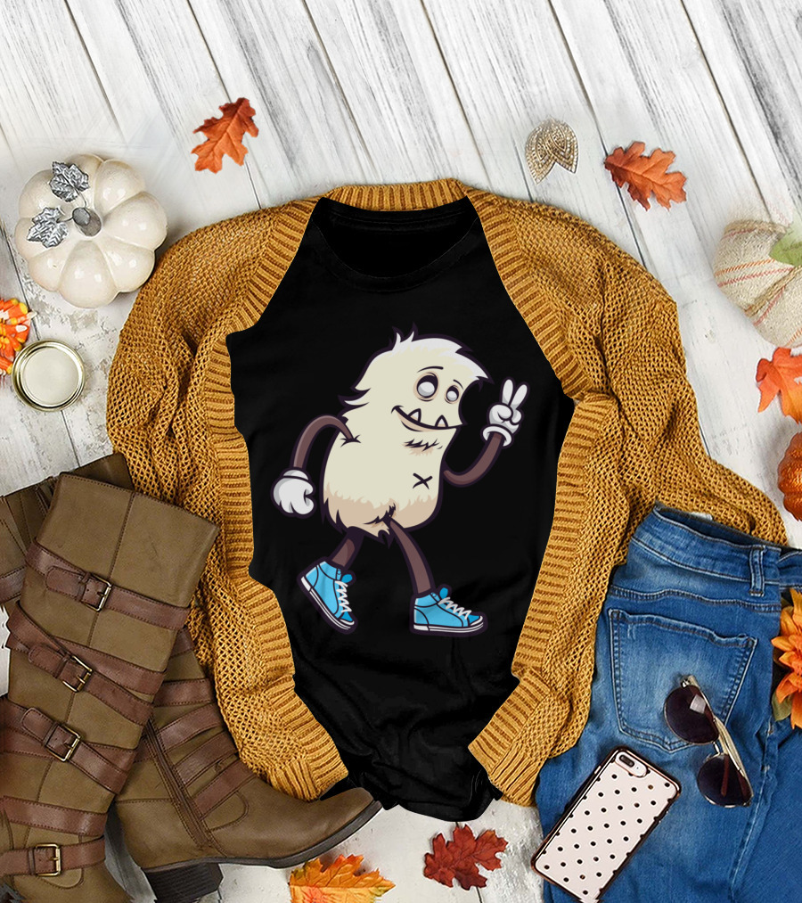 Snow Man Cartoon in Blue Sneakers T-Shirt