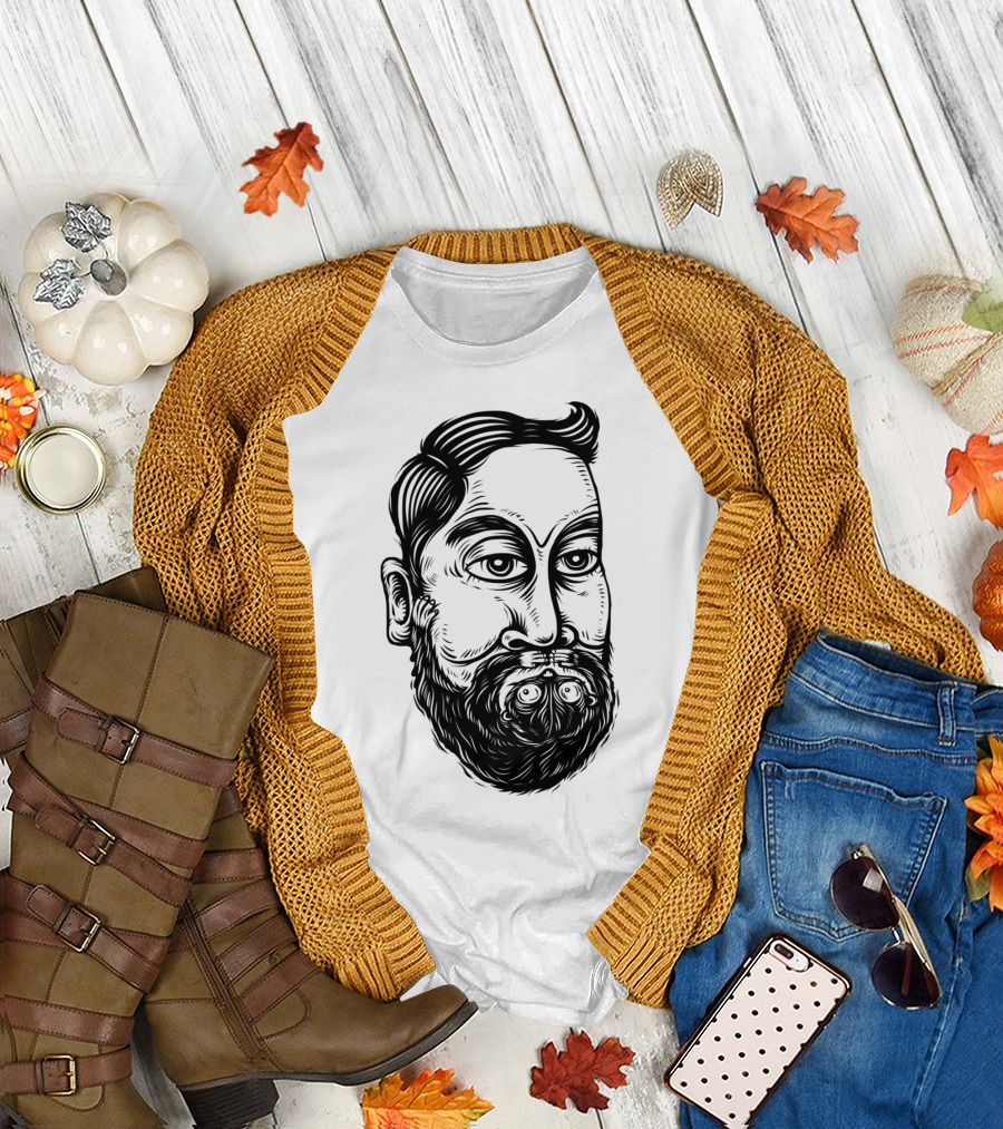 Beard Pet Optical Illusion Face Drawing T-Shirt