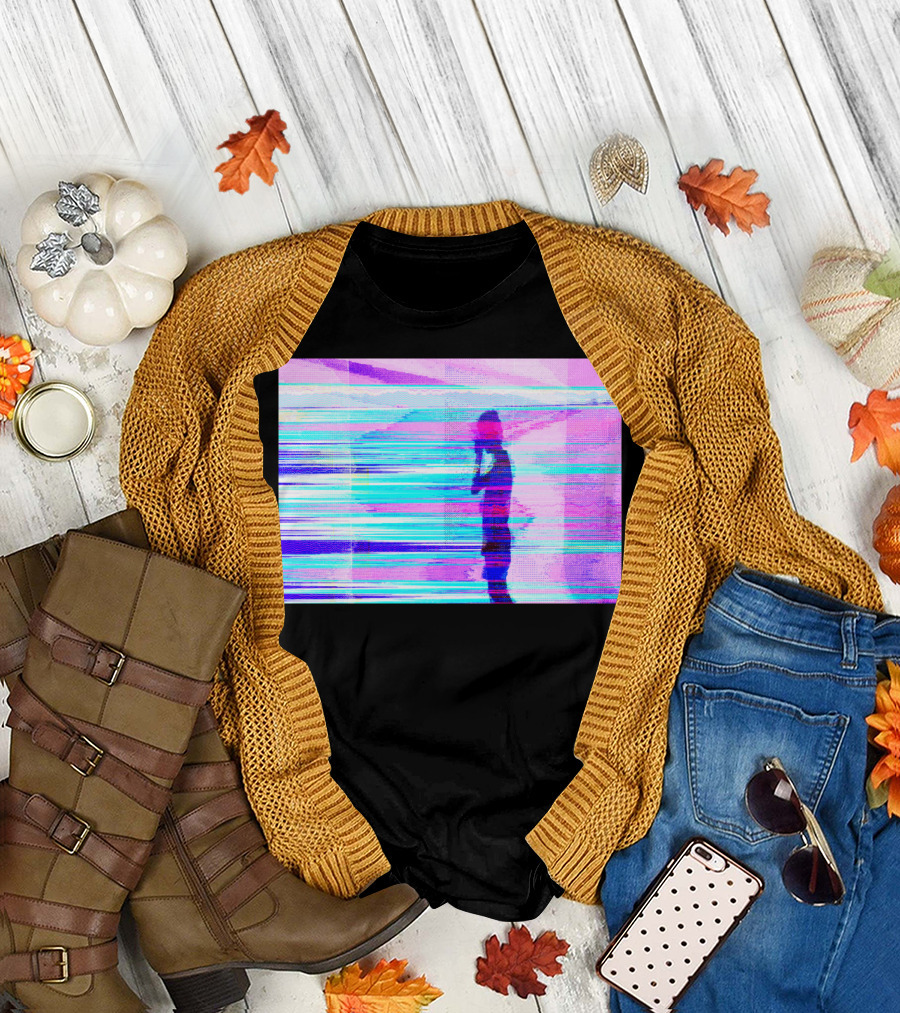 Alias Glitch Effect Silhouette in Vibrant RGB Stripes T-Shirt
