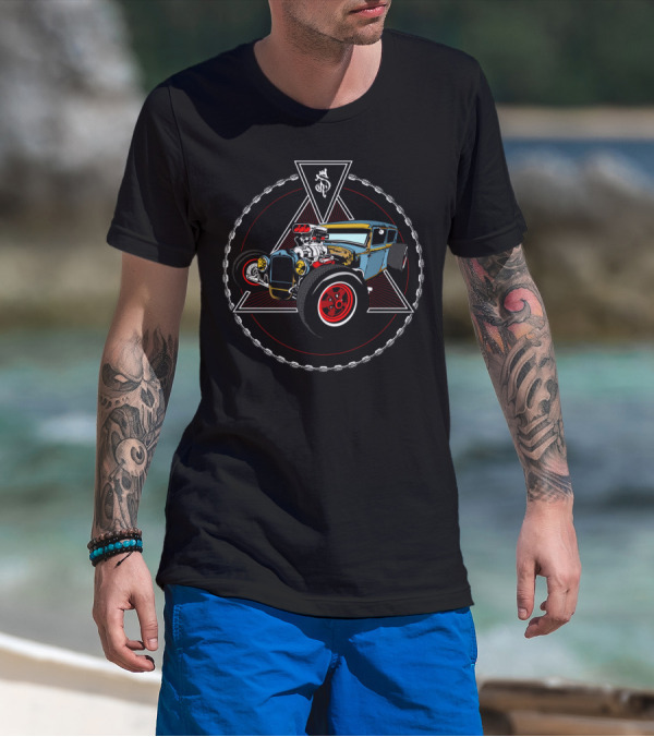 Hotrod Car With Chain Circle And Triangle T-Shirt