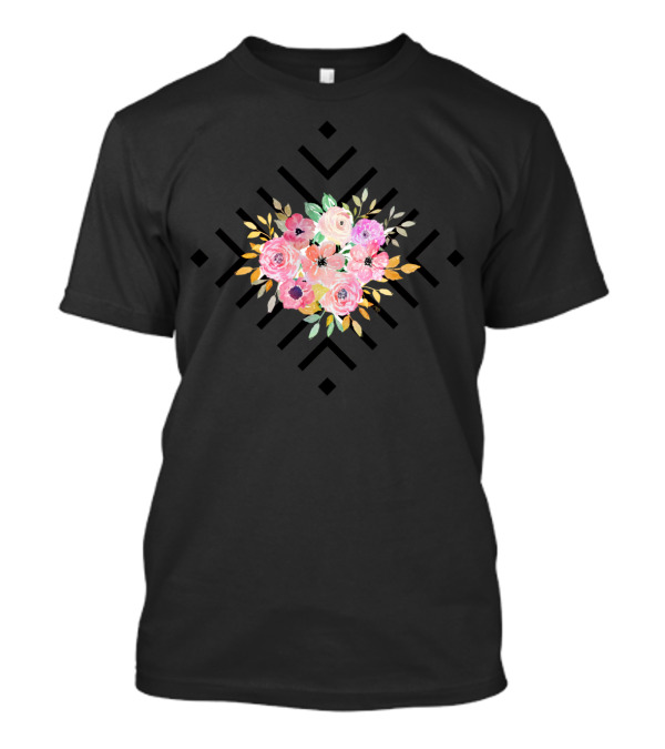 Watercolor Floral Bouquet And Geometric Diamond T-Shirt