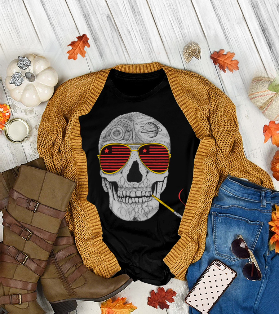GONZO SKULL Sunglasses Planets Cigarette Stars T-Shirt