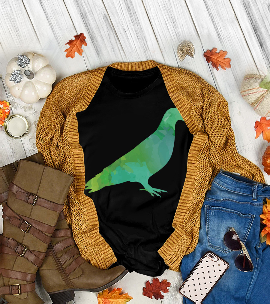 Watercolor Pigeon Green Gradient Bird T-Shirt