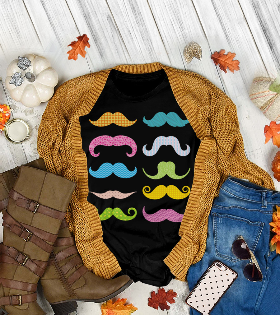 Colorful Patterned Mustaches Variety T-Shirt