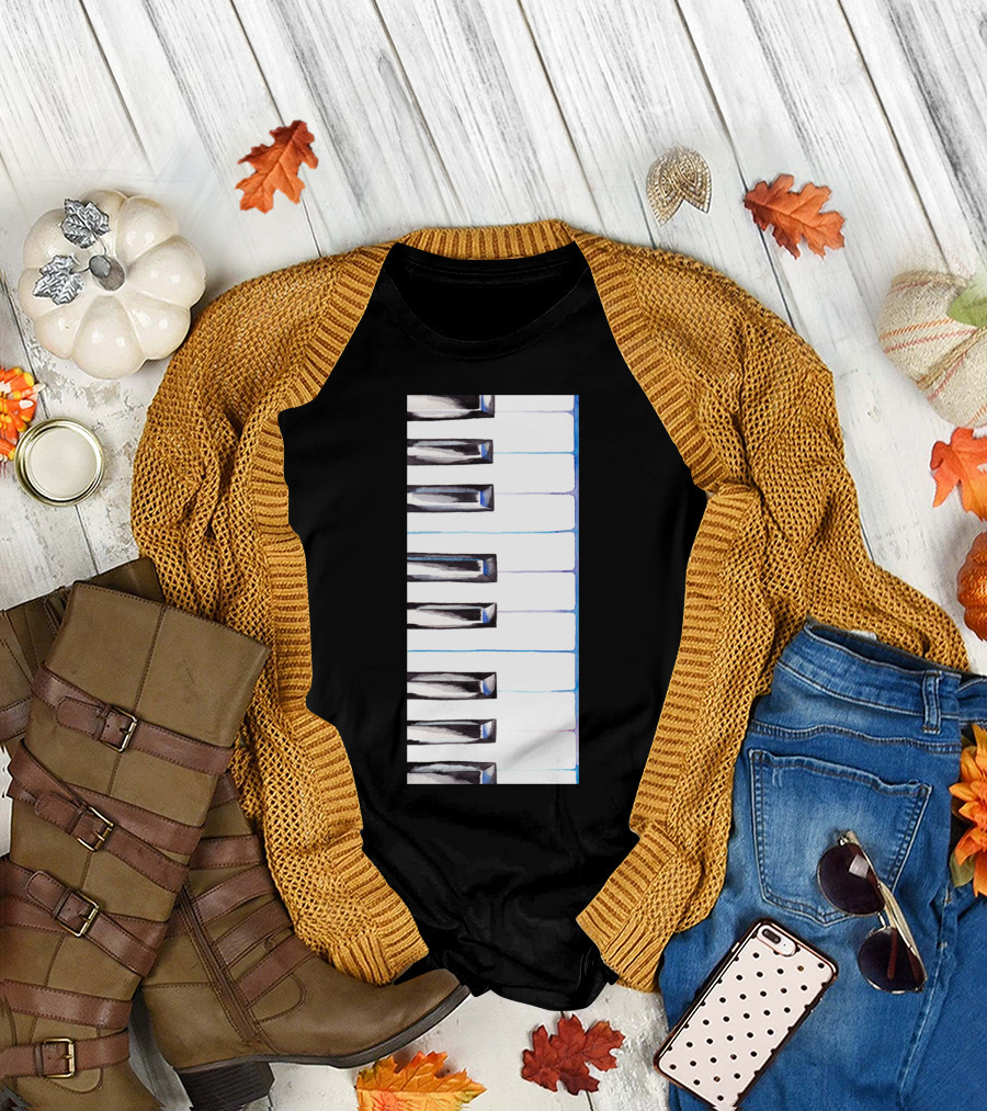 Watercolour Piano Keys Black and White Keyboard T-Shirt