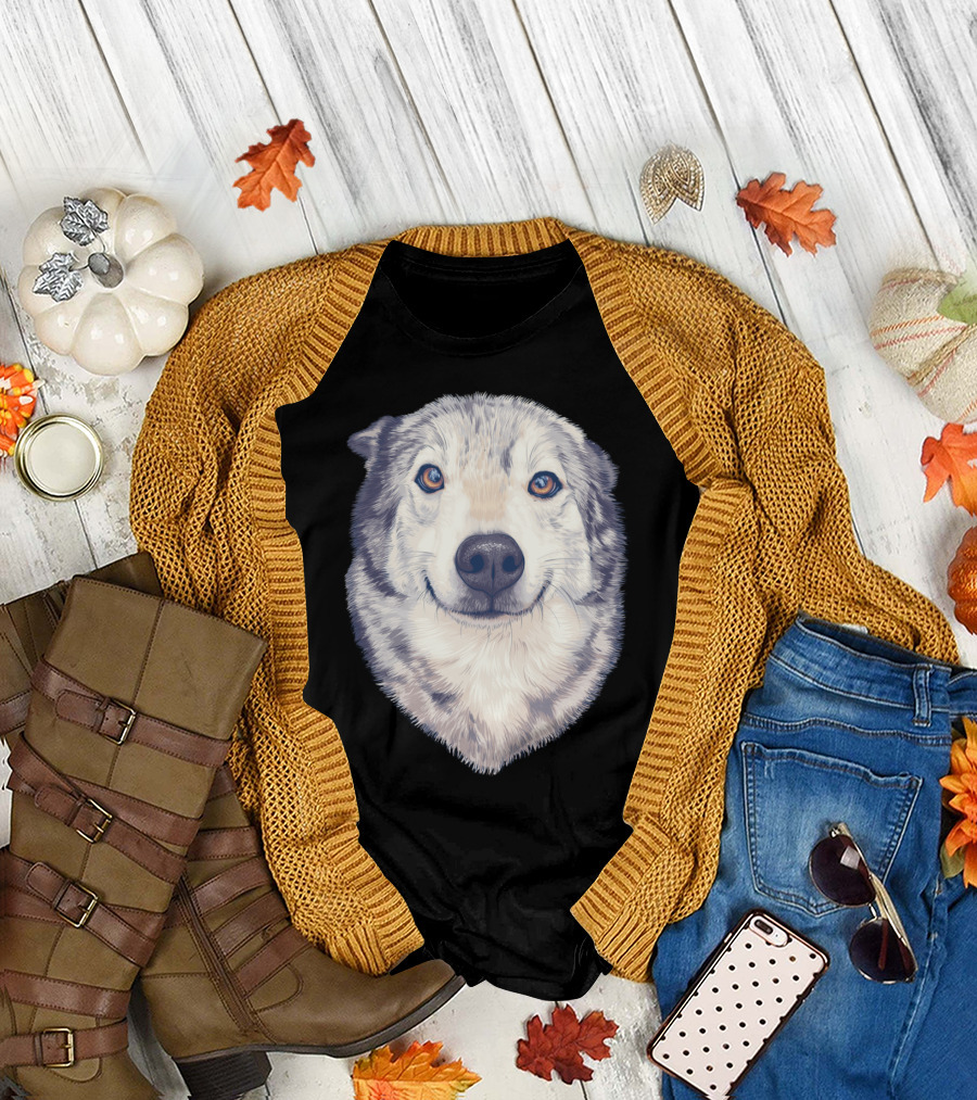 Good Boy Dog Portrait Huskies Smiling Husky Face T-Shirt