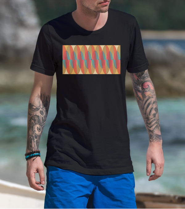 Wavy Color Stripe Geometric Pattern Retro Vibe T-Shirt
