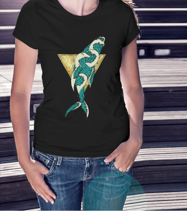 Wavy Whale Enveloped In Golden Triangle T-Shirt