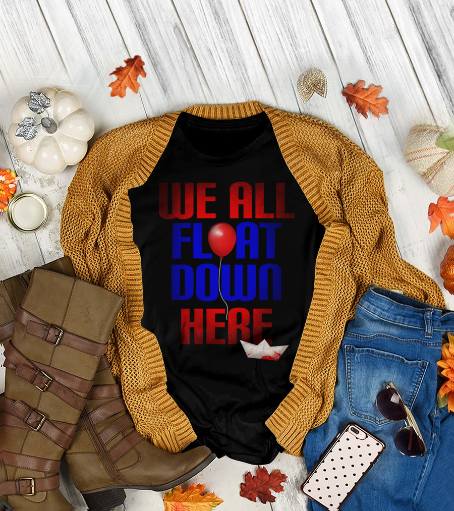 We All Float Down Here Evil Clown Red Balloon Paper Boat T-Shirt