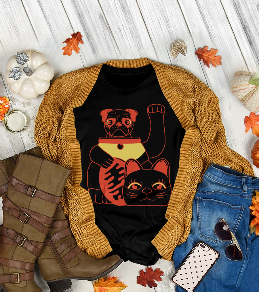 Good Job Buddy Pug and Lucky Cat T-Shirt