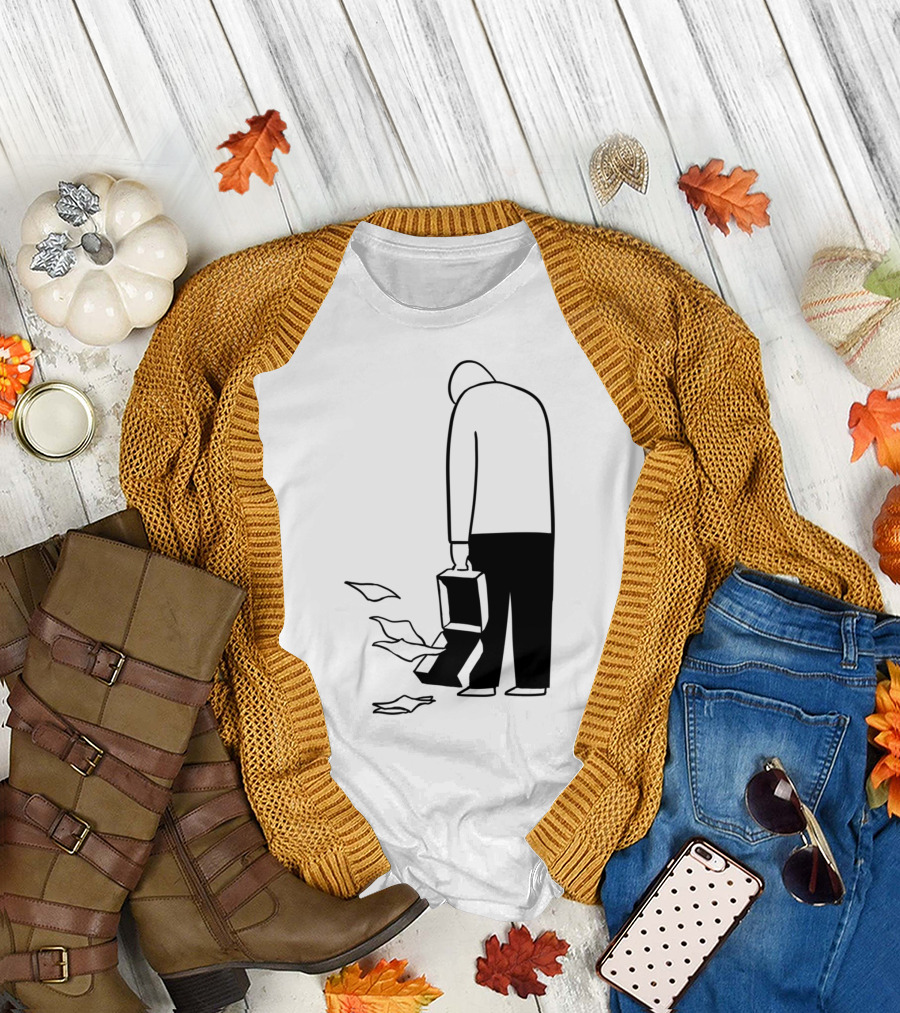Open Case Man Walking with Briefcase and Falling Papers T-Shirt