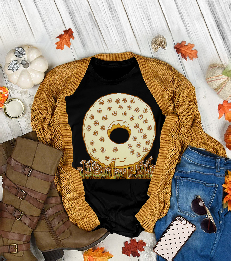 In Bloom Donut Floral Doughnut Character Standing in Field T-Shirt