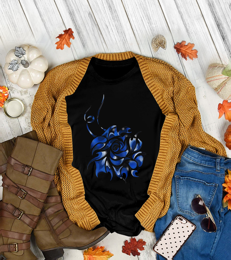 In Bloom Blue Tribal Rose T-Shirt