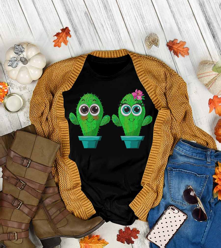 Cactus Love with Cute Flower and Big Eyes T-Shirt