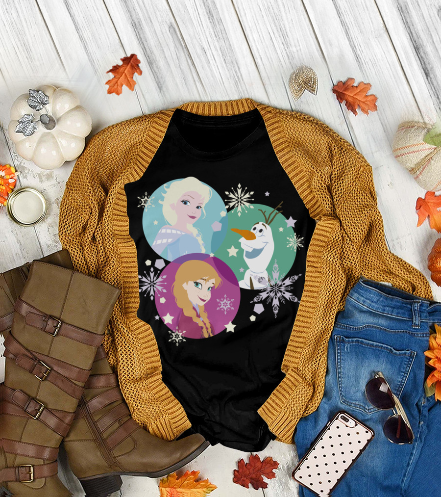 Frozen Elsa Anna Olaf Snowflakes Bubbles Racer T-Shirt