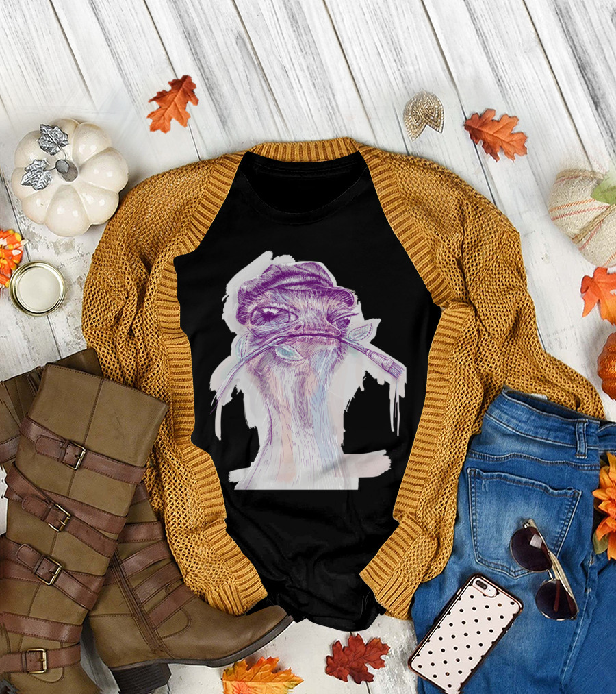 Ostrich Painting Brush Hat T-Shirt