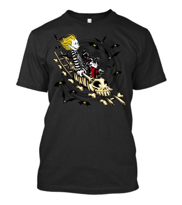 Calvydia Beetlehobbes Skull Ride On Bat-Infested Tracks T-Shirt