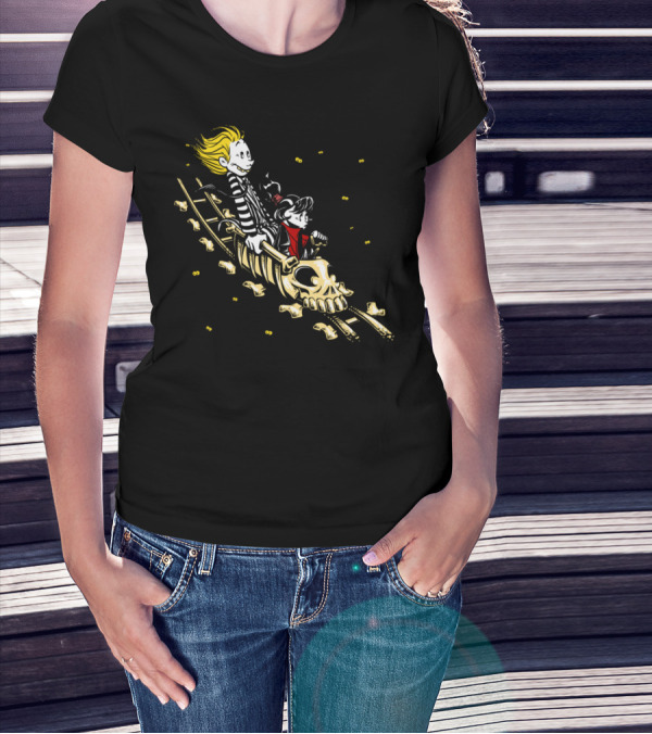 Calvydia Beetlehobbes Skull Ride On Bat-Infested Tracks T-Shirt