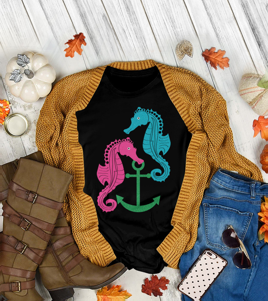 Sparkle Seahorses Anchored Nautical Duo T-Shirt