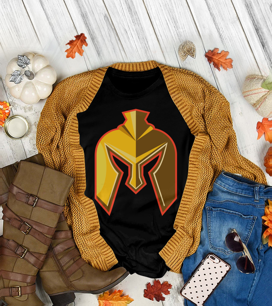 Spartan Helmet Symbol Bold Yellow Red Outline T-Shirt