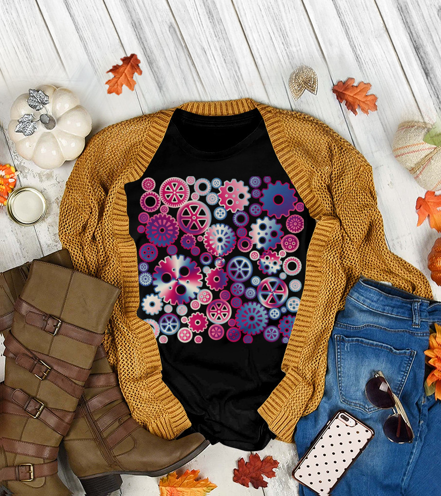 Colorful Metallic Gears in Vibrant Mechanical Hues T-Shirt