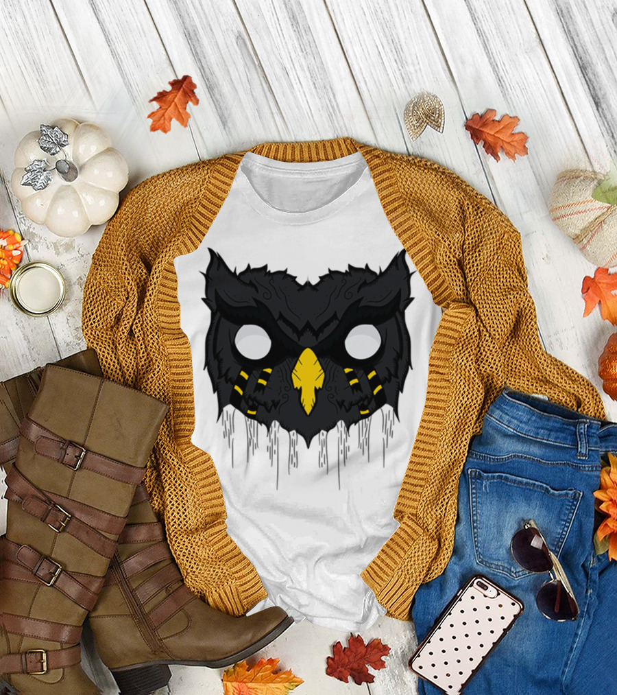 Owl Case Dark Mask with White Eyes and Yellow Beak T-Shirt