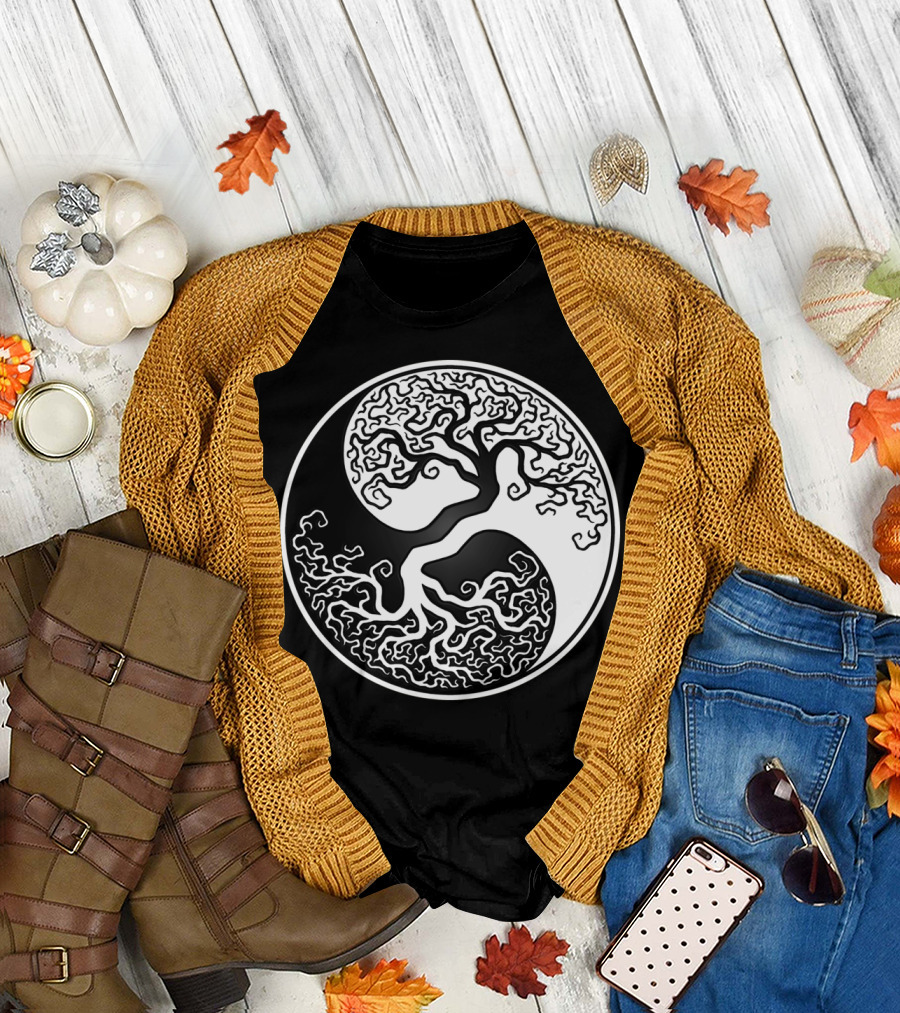 Black and White Yin Yang Tree of Life T-Shirt