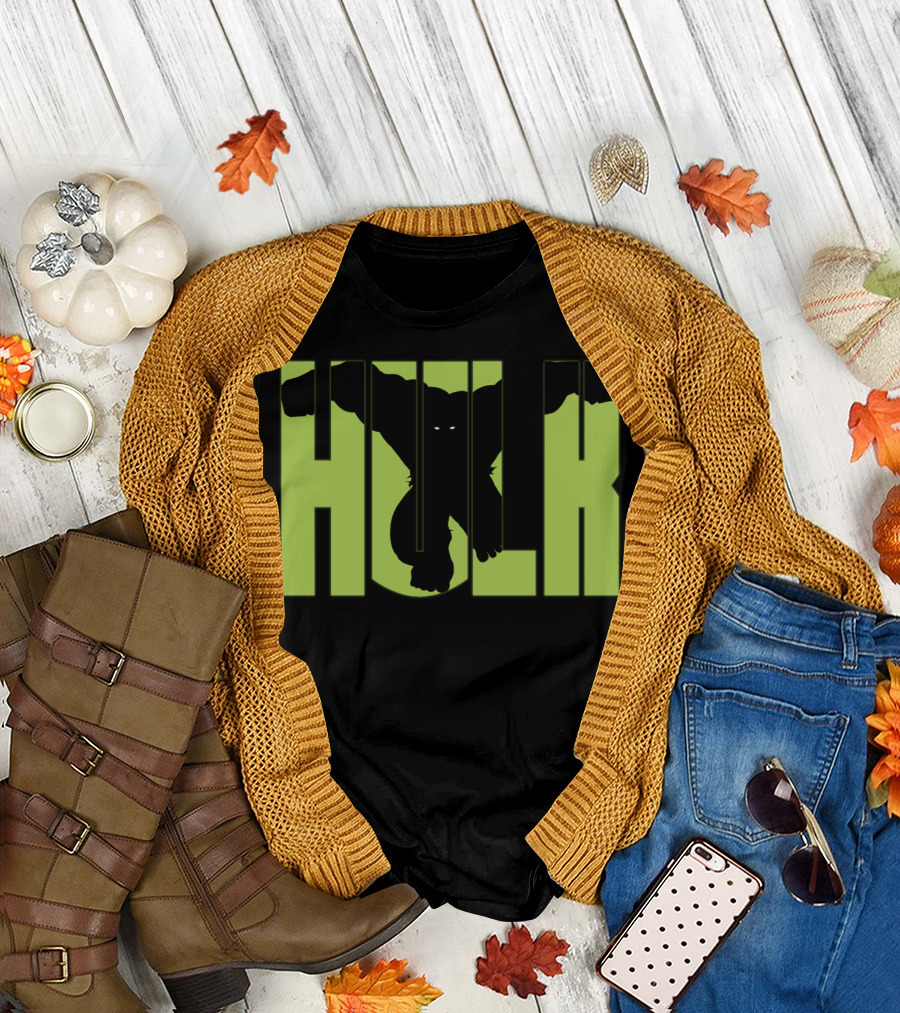 Hulk Bold Green Silhouette Inside Text T-Shirt