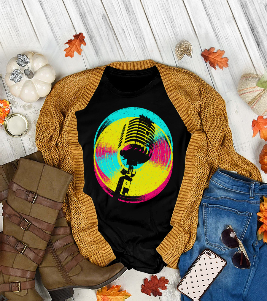 Colors And Records Vibrant Retro Microphone T-Shirt