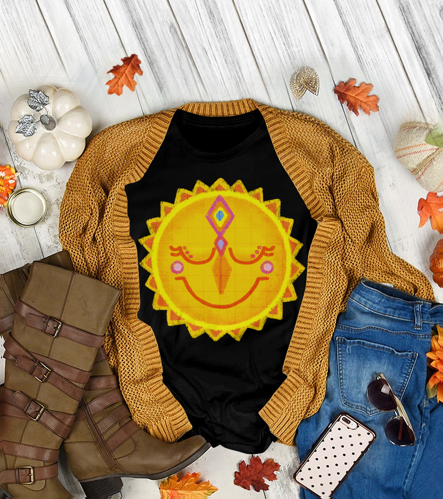 Fun Happy Sun Face with Geometric Shapes T-Shirt
