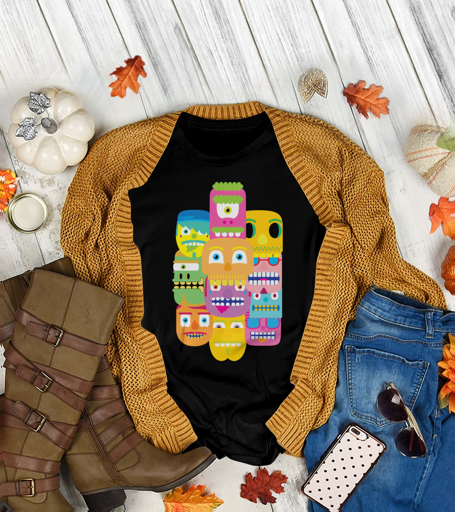 Colourful Faces Stack by Stikeny T-Shirt