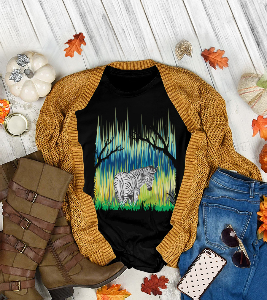 IN THE FOREST Zebra Amongst Vibrant Stripes and Trees T-Shirt