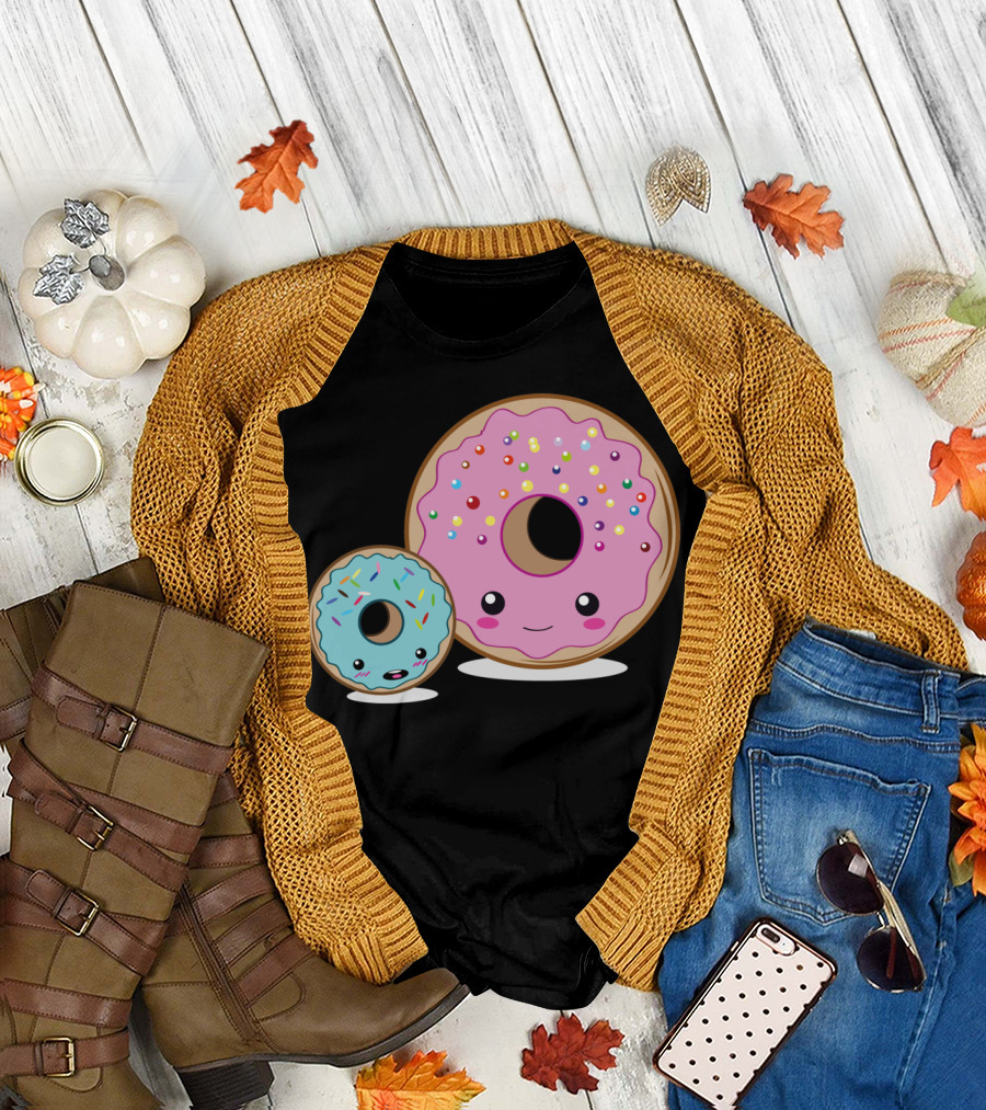 Donut Friends Cute Kawaii Sprinkles Pink Blue T-Shirt
