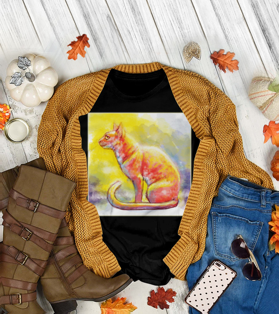 In the Morning Colorful Cat Watercolor T-Shirt