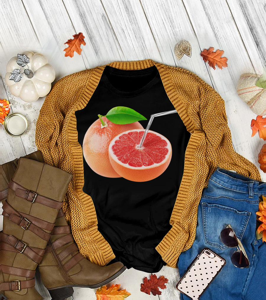Grapefruit Juice Sip with Leaf and Straw T-Shirt