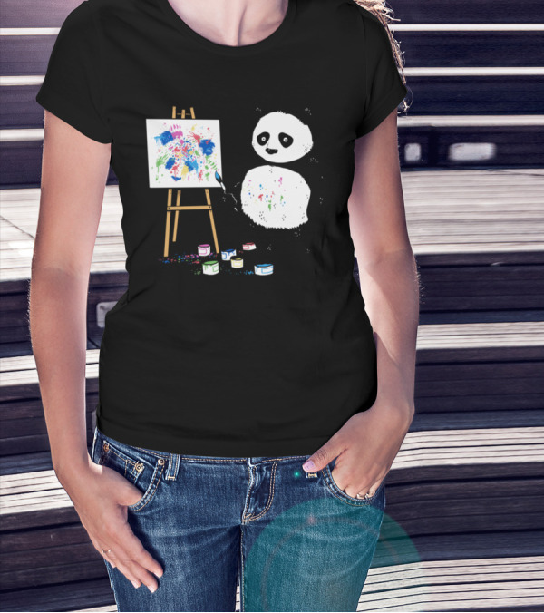 Pandas Paint Colorful Pictures With Brush And Canvas T-Shirt