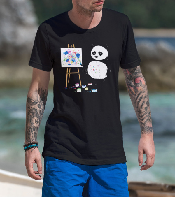 Pandas Paint Colorful Pictures With Brush And Canvas T-Shirt