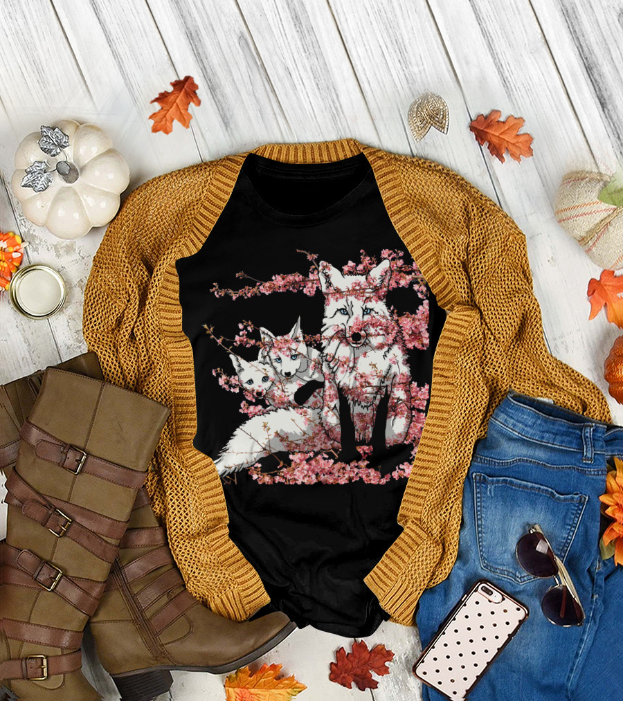 Spring Cherry Blossom Fox Family T-Shirt
