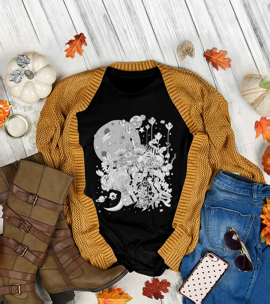 Comic World Outer Space Adventure Moon and Stars Fantasy T-Shirt