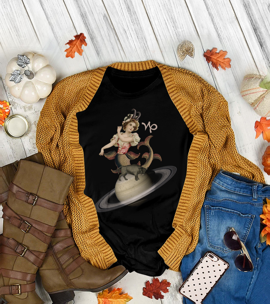 Capricorn Vintage Saturn Illustration with Goat-Fish T-Shirt