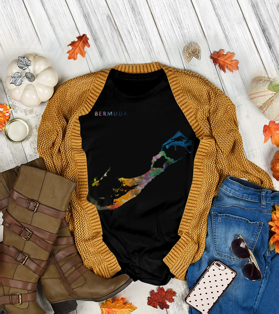 Bermuda Map Colorful Abstract Island T-Shirt
