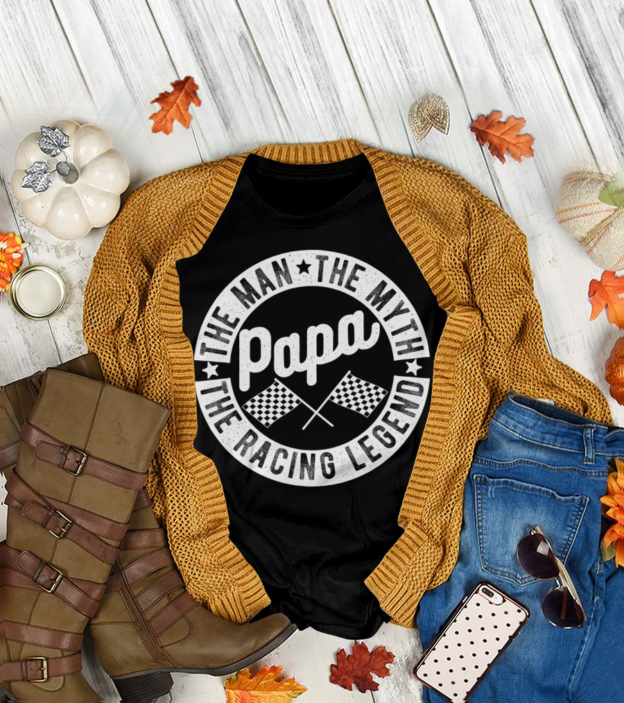 Papa The Man The Myth The Racing Legend Checkered Flags T-Shirt
