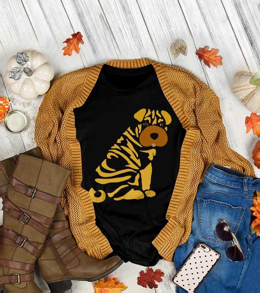 Funny Cute Shar Pei Puppy Dog Abstract Tiger Stripes T-Shirt