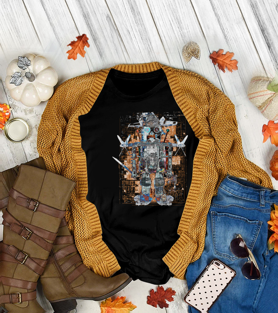 Amazing Giant Robot With Cat Driver Schematic Detail T-Shirt