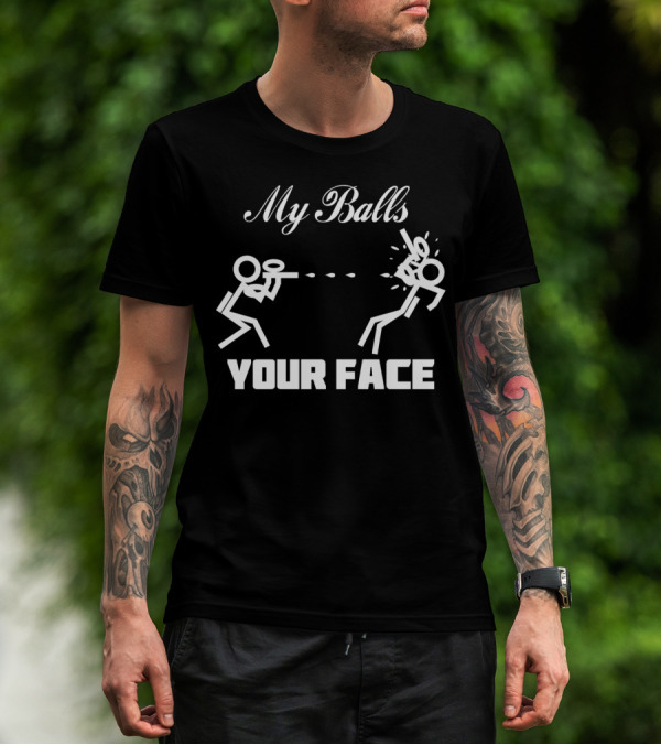 My Balls Your Face Stick Figure Paintball Scene T-Shirt