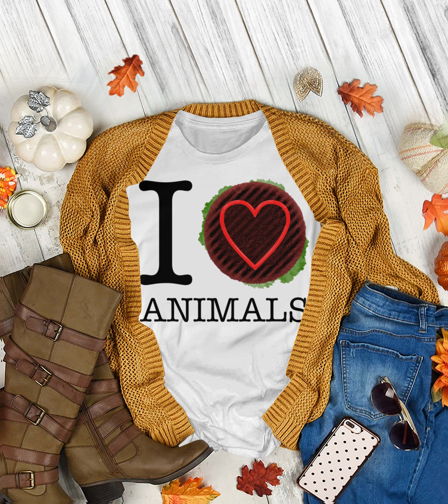 I Love Animals Burger Parody Meat Lover T-Shirt