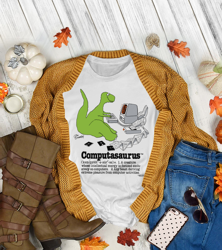 Computasaurus Dinosaur Enjoying Computer Activities Definition T-Shirt