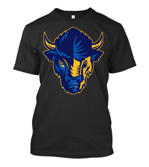 American Bison Head Blue And Yellow Sports T-Shirt
