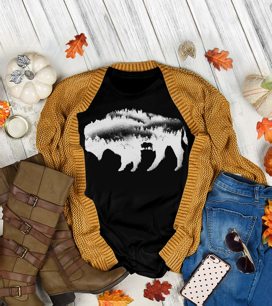 American Bison Forest Landscape T-Shirt